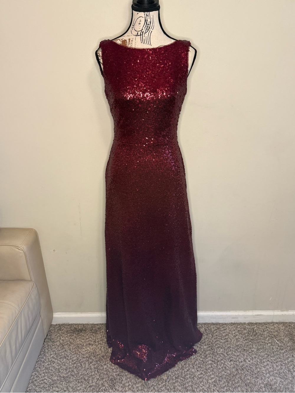 NEW - Jenny Yoo Burgundy Sequin Maxi Gown - Size 6